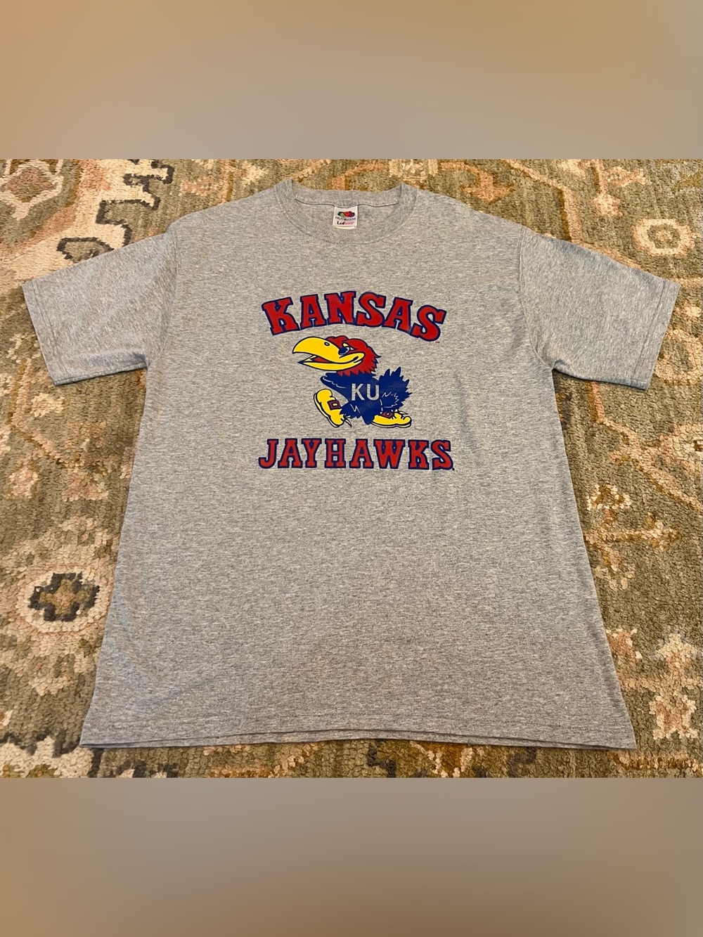 Kansas Jayhawks Fruit Of The Loom‎ Shirt Men’s Size Medium Color Grey Old School